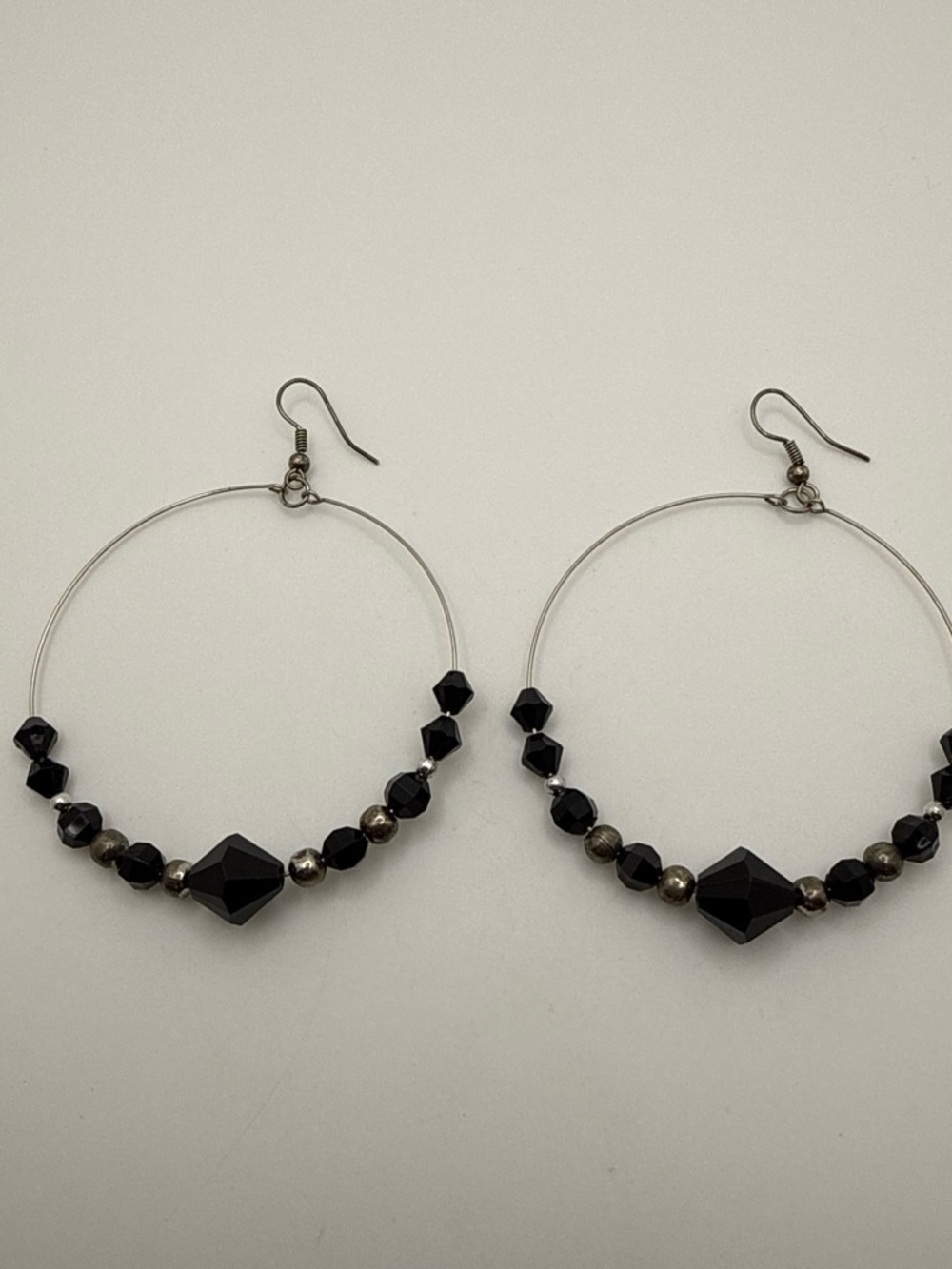 Black Beaded Hoop Earrings - Elegant Women's Jewelry